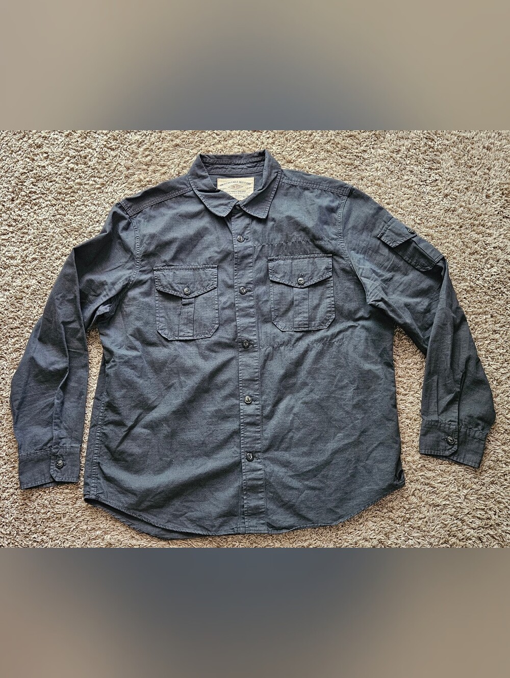 American Eagle Outfitters Men's Charcoal Button-Down Shirt Size XXL Vintage